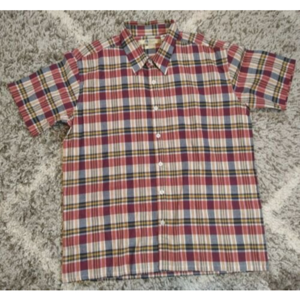 Men's Four Seas 100% Cotton Plaid Short Sleeve Button Front Shirt XL